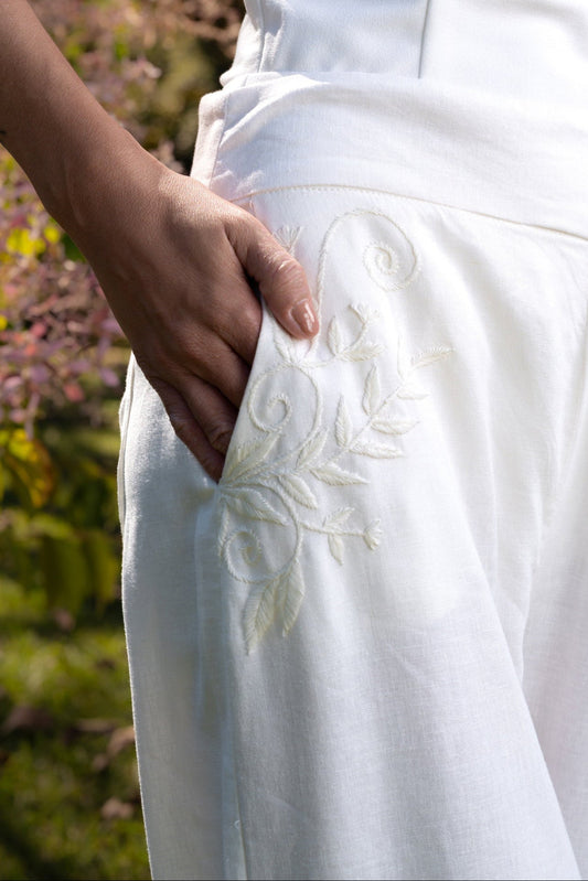 CALÇA DE LINHO BORDADA OLINDA - Branco