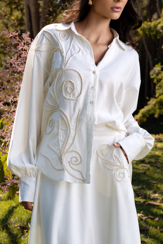 CAMISA DE LINHO BORDADA CAMBURI - Off White