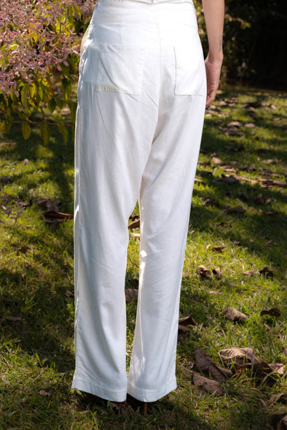 CALÇA DE LINHO BORDADA OLINDA - Branco