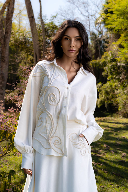 CAMISA DE LINHO BORDADA CAMBURI - Off White