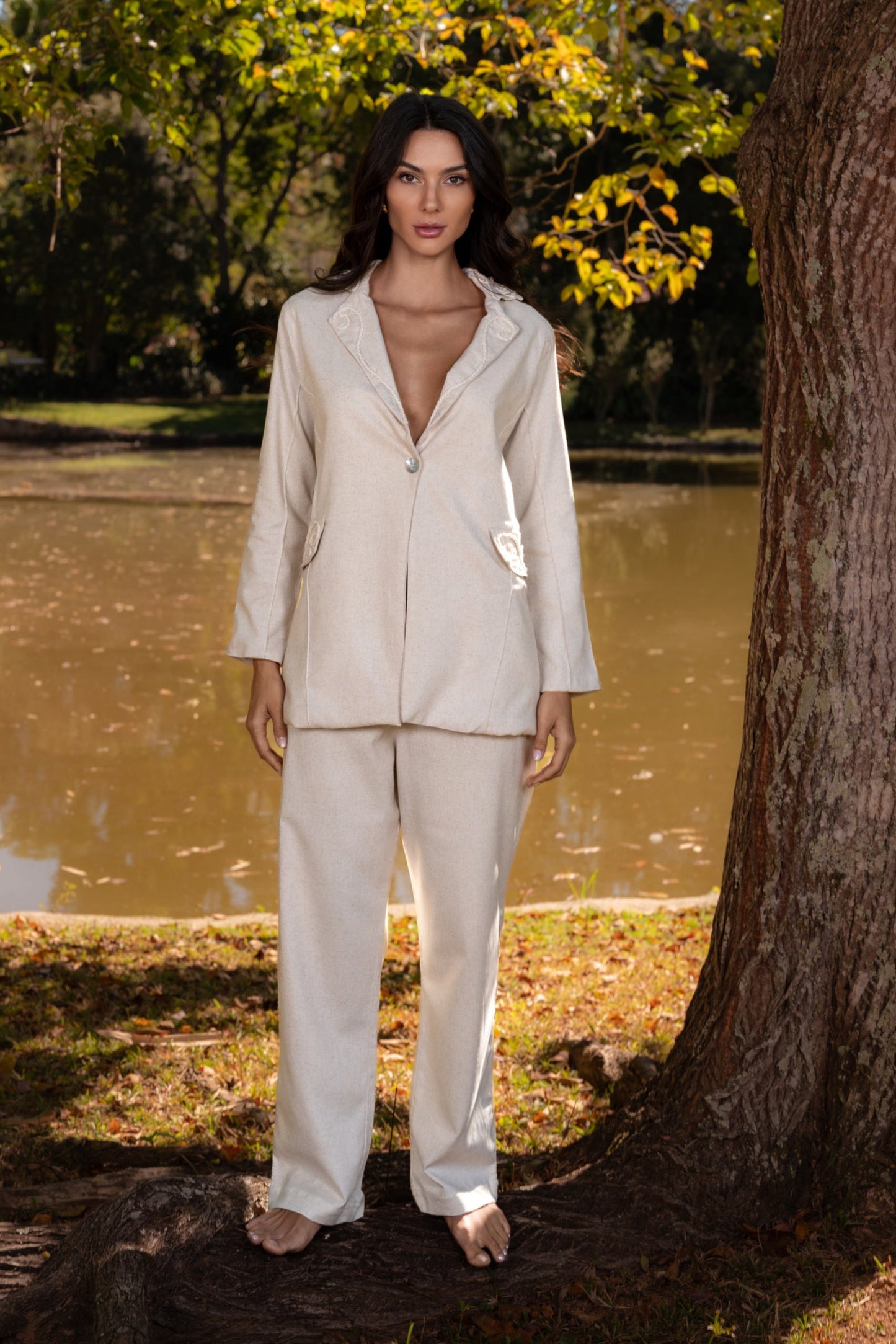 CALÇA DE LINHO BORDADO BRASÍLIA - Off White