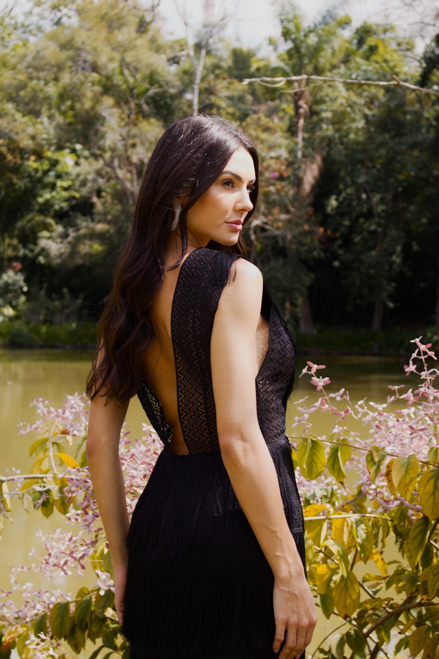 VESTIDO LONGO DE FRANJAS AMAPÁ - Preto