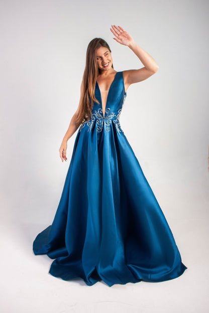 VESTIDO POITIERS - Azul Petróleo