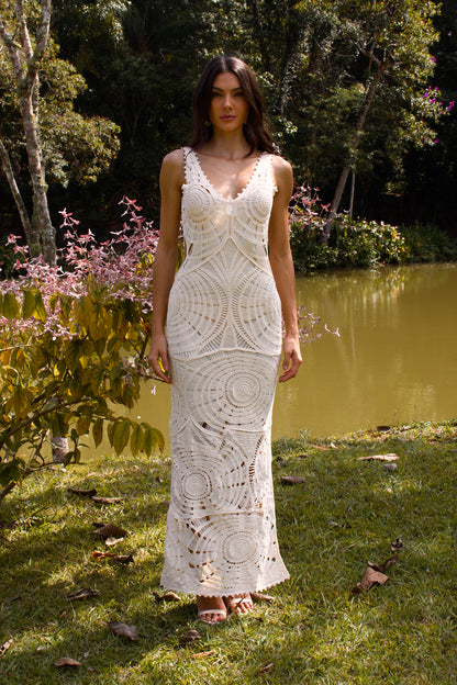 VESTIDO LONGO DE CROCHET XINGUARA - Off White
