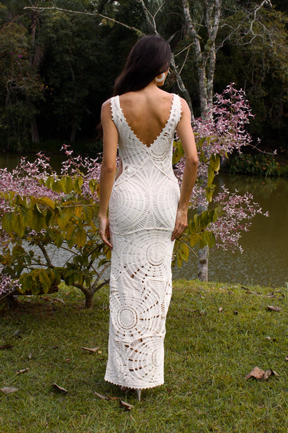 VESTIDO LONGO DE CROCHET XINGUARA - Off White