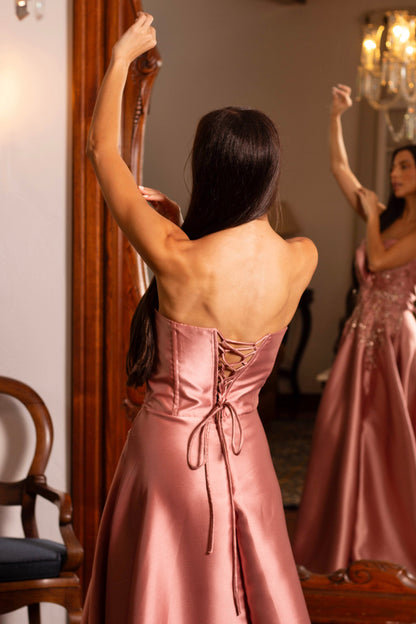 VESTIDO CORDES - Rosê